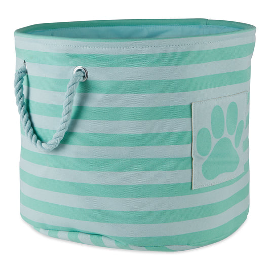 Polyester Pet Bin Stripe With Paw Patch Aqua Round Large 15X18X18