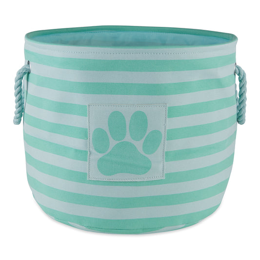 Polyester Pet Bin Stripe With Paw Patch Aqua Round Large 15X18X18