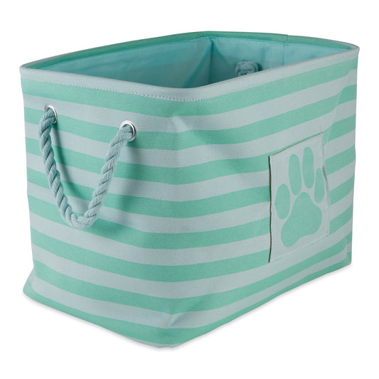 Bone Dry Pet Storage Bin, Striped Paw Patch, Aqua, Small - 14x8x9"