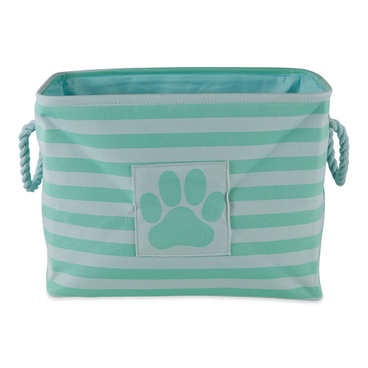 Bone Dry Pet Storage Bin, Striped Paw Patch, Aqua, Small - 14x8x9"