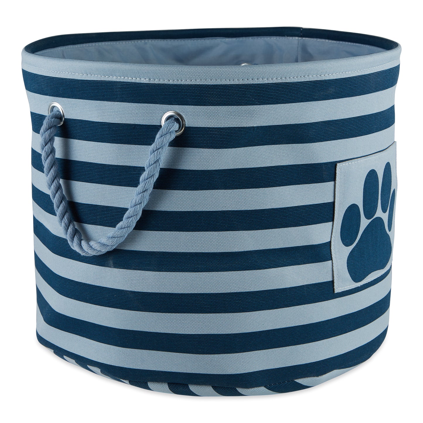 Bone Dry Pet Storage Bin, Striped Paw Patch, Dark Navy, Medium Round, 15x12"