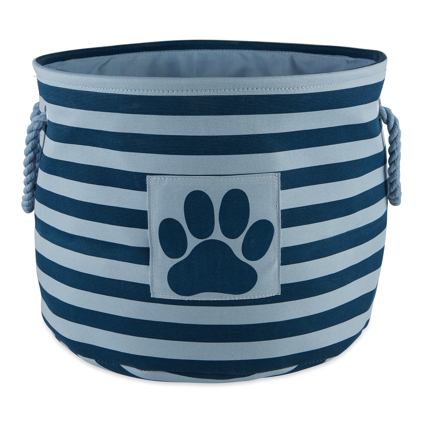 Bone Dry Pet Storage Bin, Striped Paw Patch, Dark Navy, Medium Round, 15x12"