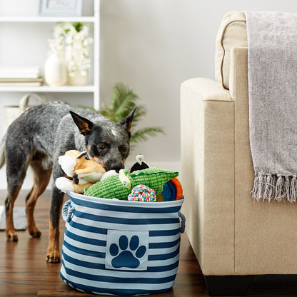 Polyester Pet Bin Stripe With Paw Patch Dark Navy Round Medium 12X15X15