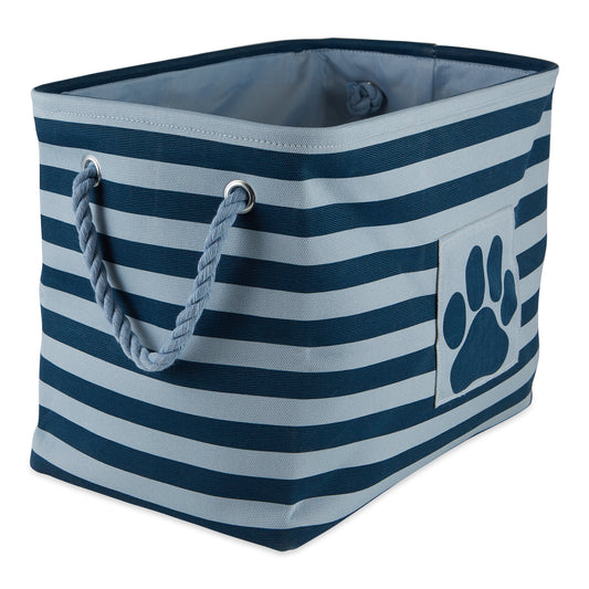 Polyester Pet Bin Stripe With Paw Patch Dark Navy Rectangle Small 14X8X9