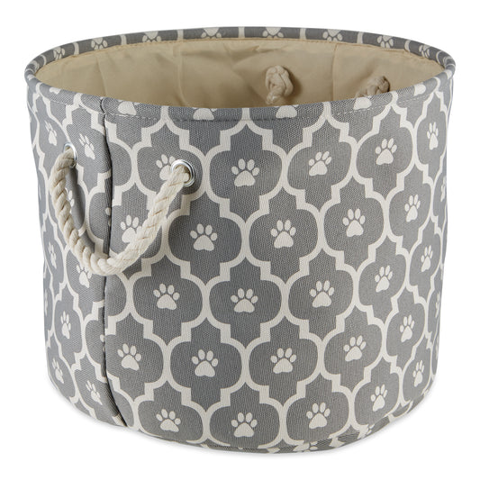 Bone Dry Pet Storage Bin, Lattice Paw Print, Gray, Small Round - 12x9"