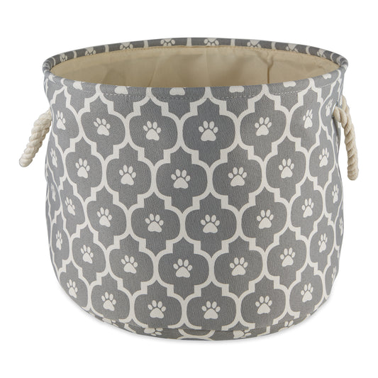 Bone Dry Pet Storage Bin, Lattice Paw Print, Gray, Small Round - 12x9"