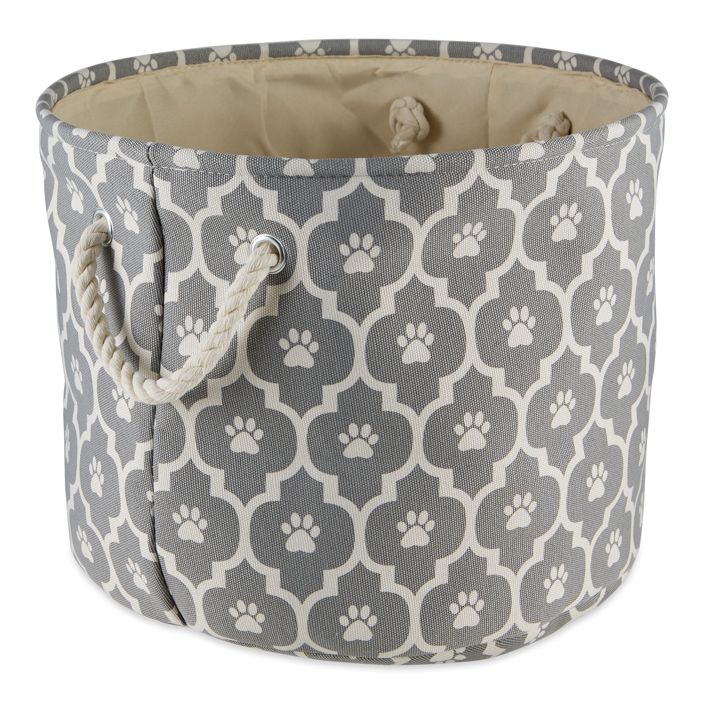 Bone Dry Pet Storage Bin, Lattice Paw Print, Gray, Medium Round - 15x12"