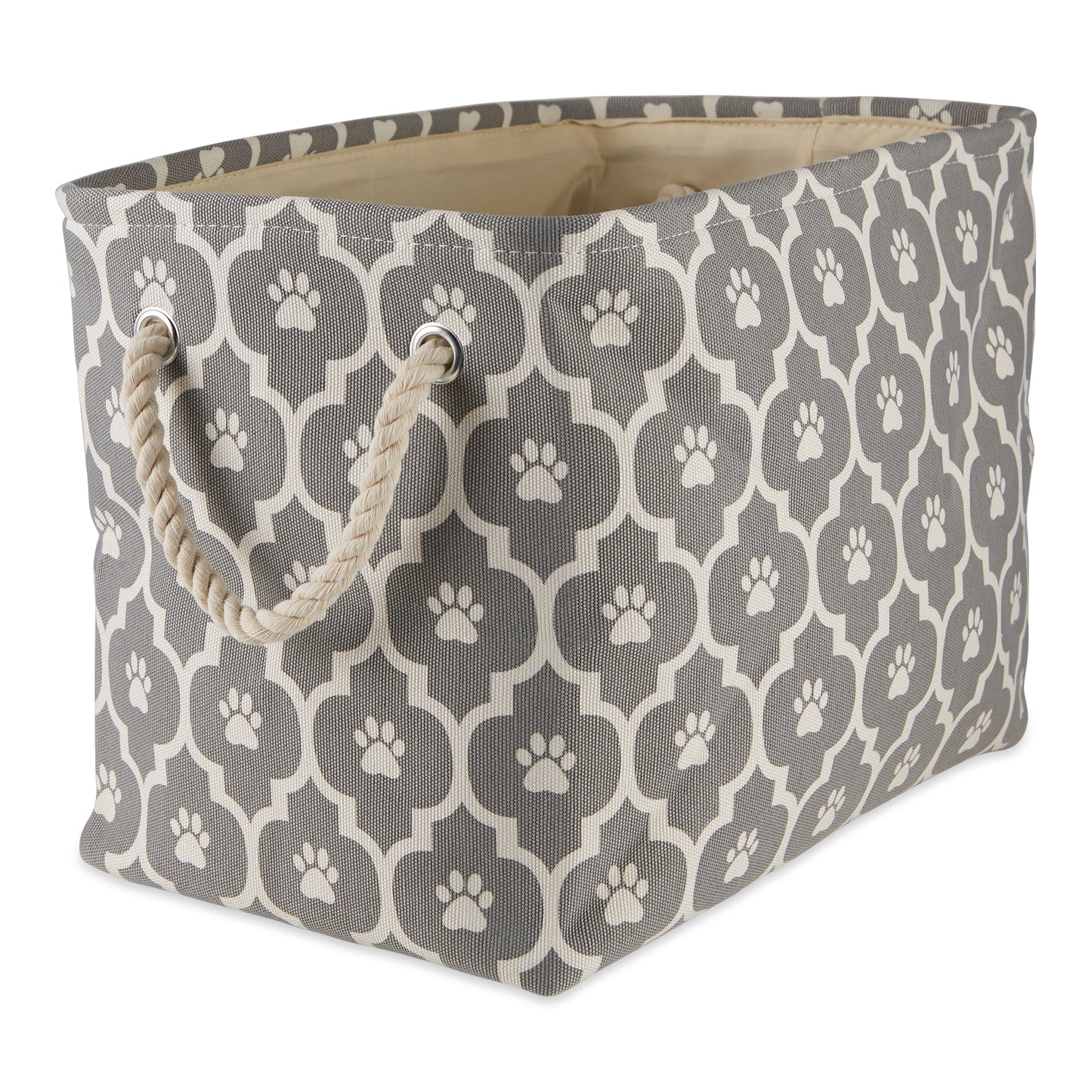 Bone Dry Pet Storage Bin, Lattice Paw Print, Gray, Small - 14x8x9"