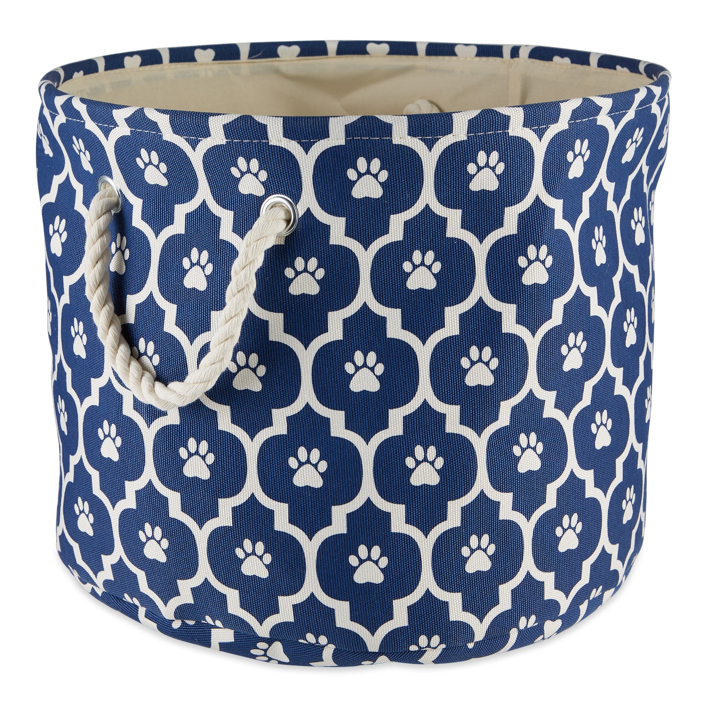 Bone Dry Pet Storage Bin, Lattice Paw Print, Nautical Blue, Small Round - 12x9"