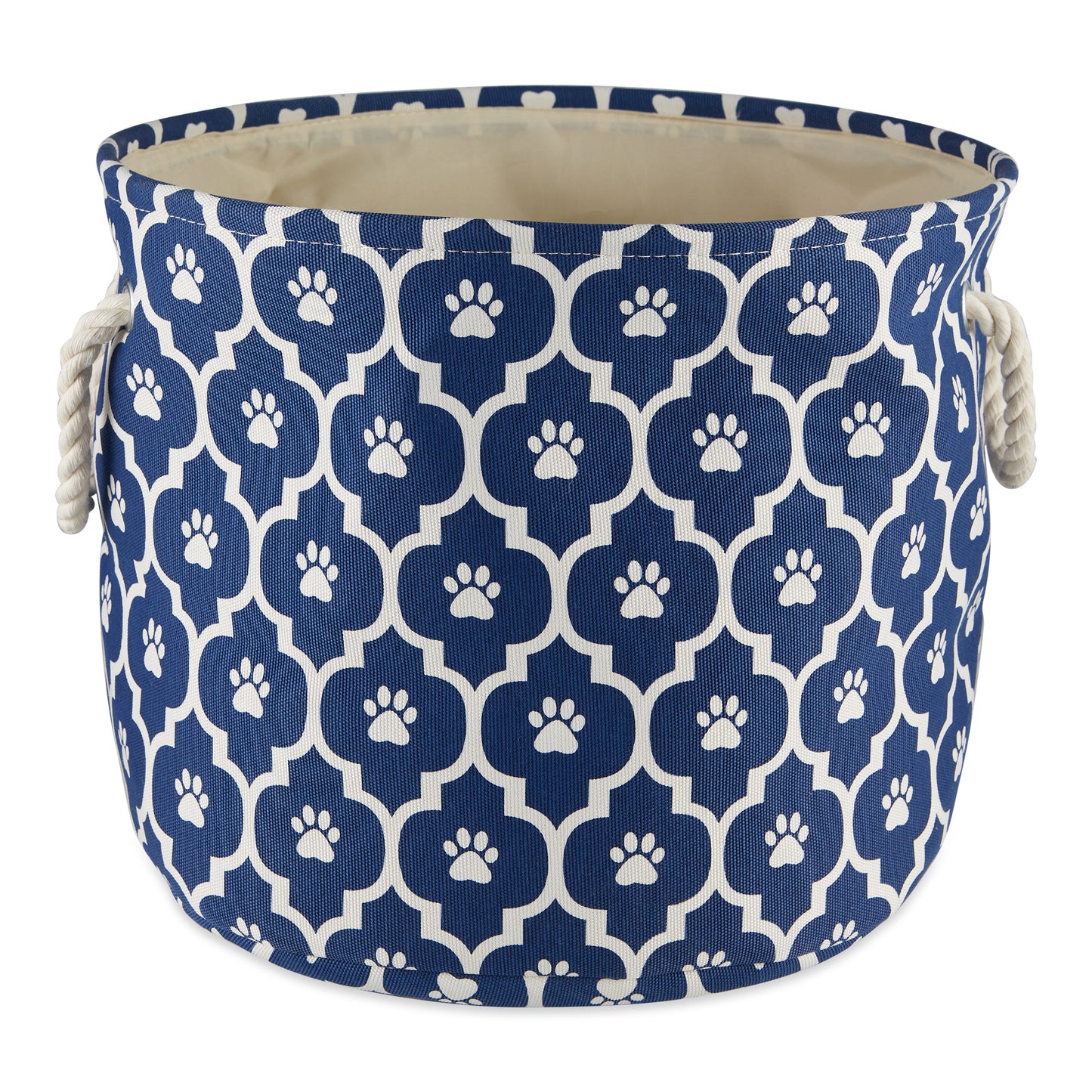 Bone Dry Pet Storage Bin, Lattice Paw Print, Nautical Blue, Medium Round - 15x12"