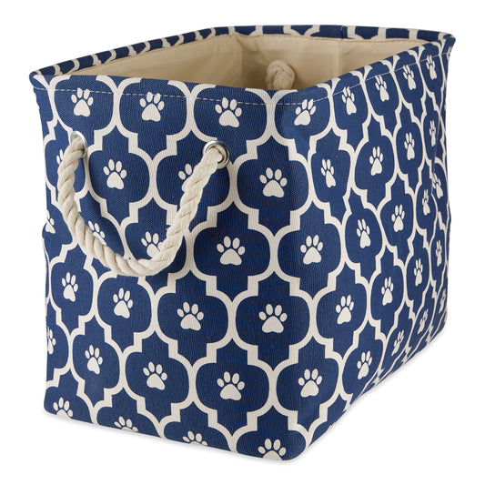 Polyester Pet Bin Lattice Paw Nautical Blue Rectangle Small 14X8X9