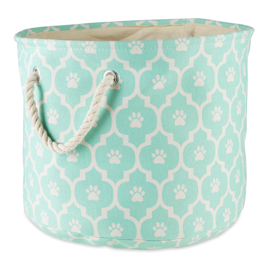 Polyester Pet Bin Lattice Paw Aqua Round Small 9X12X12