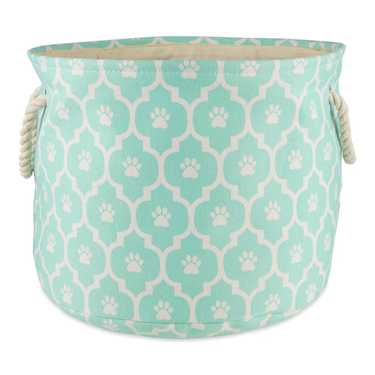 Bone Dry Pet Storage Bin, Lattice Paw Print, Aqua, Medium Round - 15x12"