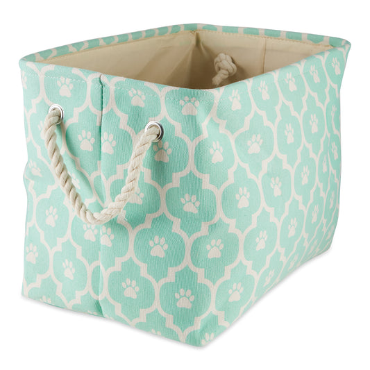 Polyester Pet Bin Lattice Paw Aqua Rectangle Small 14X8X9