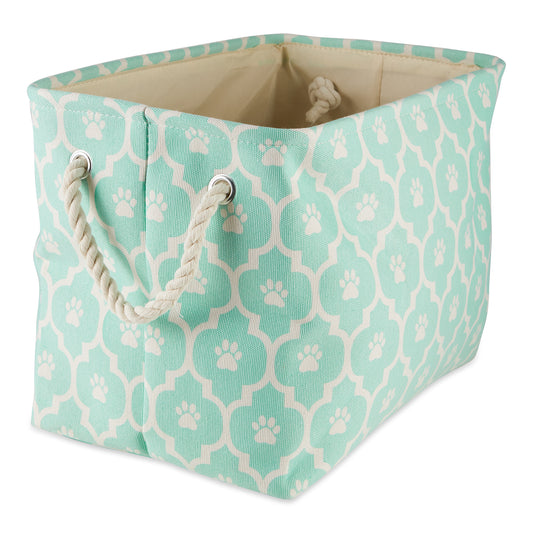 Polyester Pet Bin Lattice Paw Aqua Rectangle Medium 16X10X12