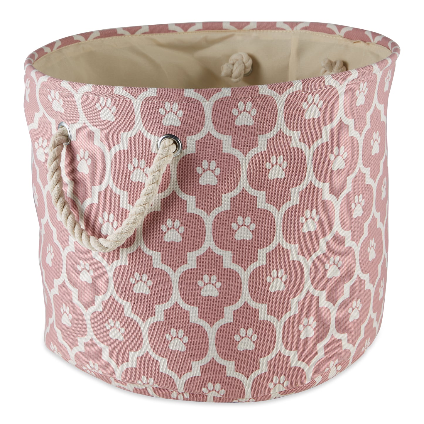 Bone Dry Pet Storage Bin, Lattice Paw Print, Rose, Small Round - 12x9"