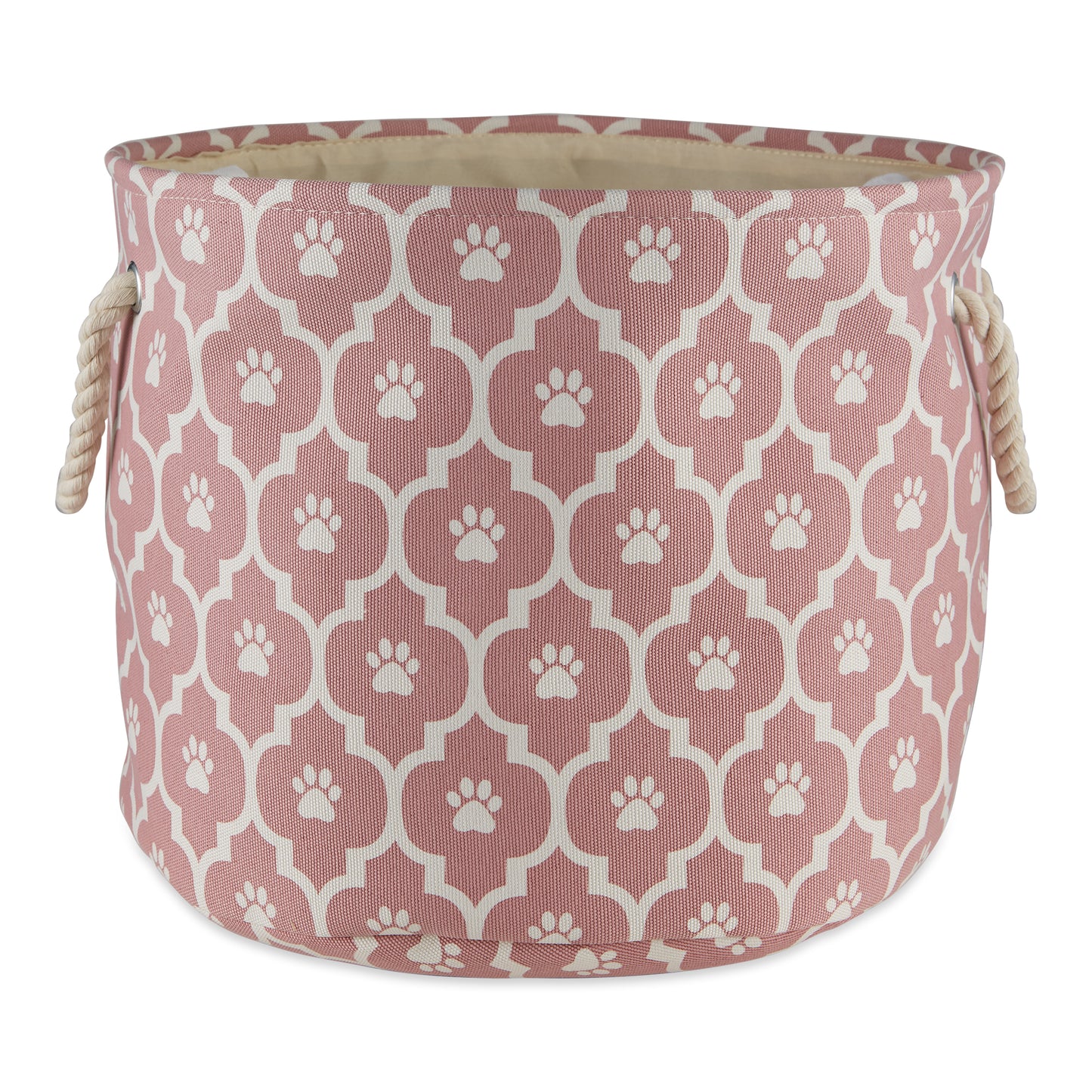 Bone Dry Pet Storage Bin, Lattice Paw Print, Rose, Small Round - 12x9"