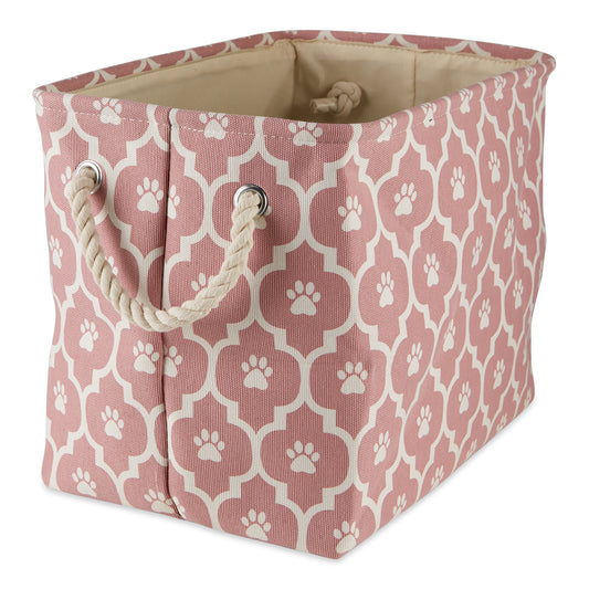 Polyester Pet Bin Lattice Paw Rose Rectangle Small 14X8X9