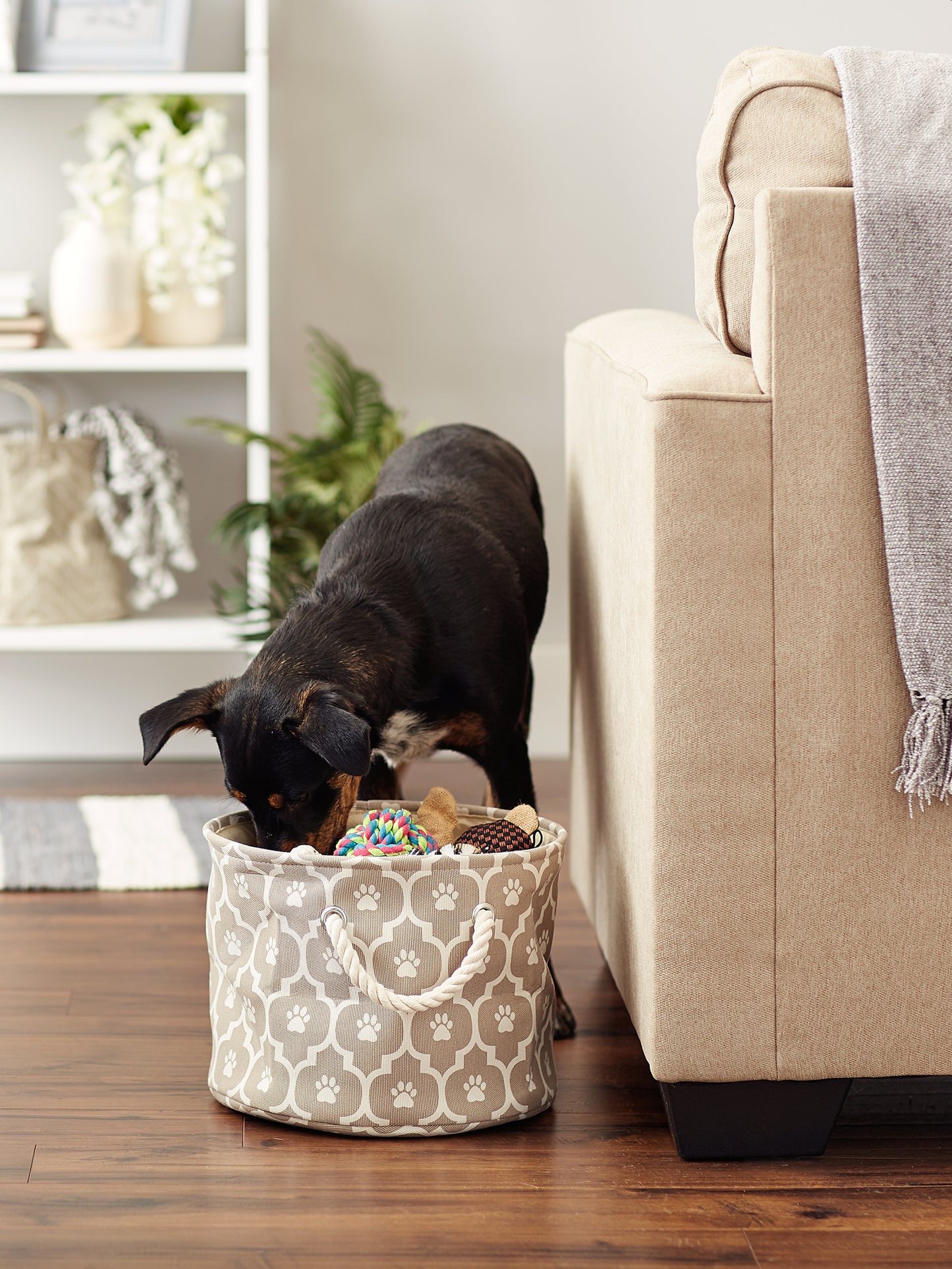 Polyester Pet Bin Lattice Paw Stone Round Small 9X12X12