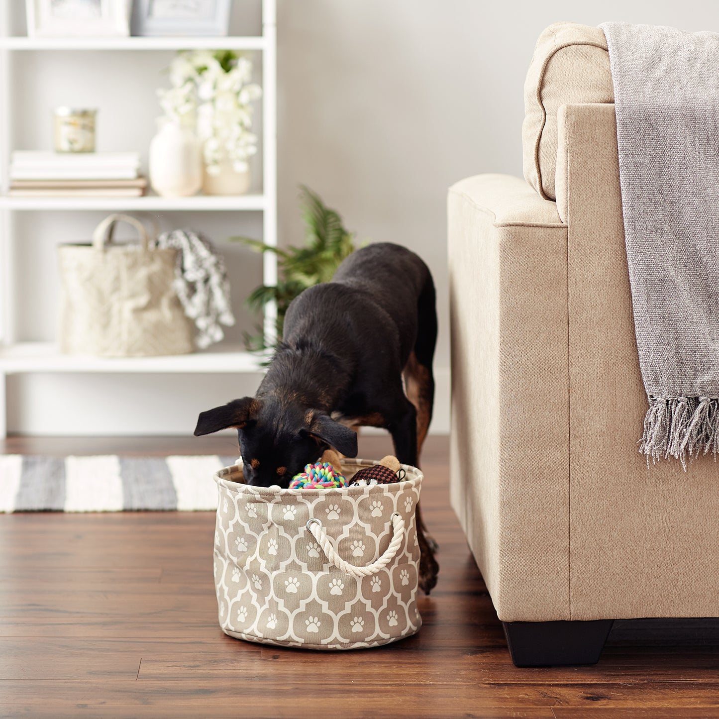 Polyester Pet Bin Lattice Paw Stone Round Small 9X12X12