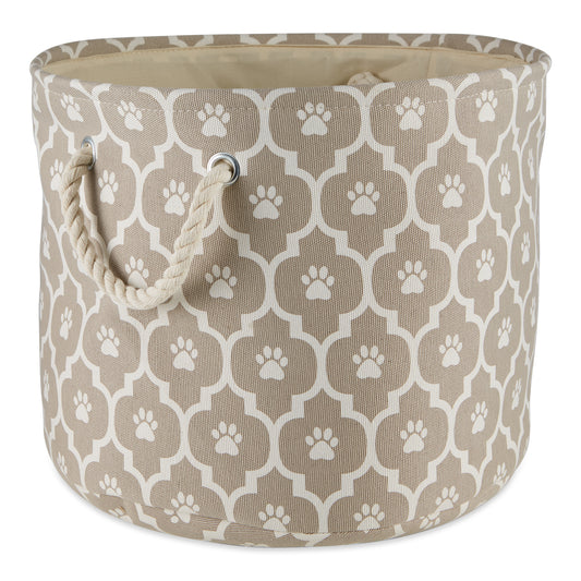 Bone Dry Pet Storage Bin, Lattice Paw Print, Stone, Large Round - 18x15"