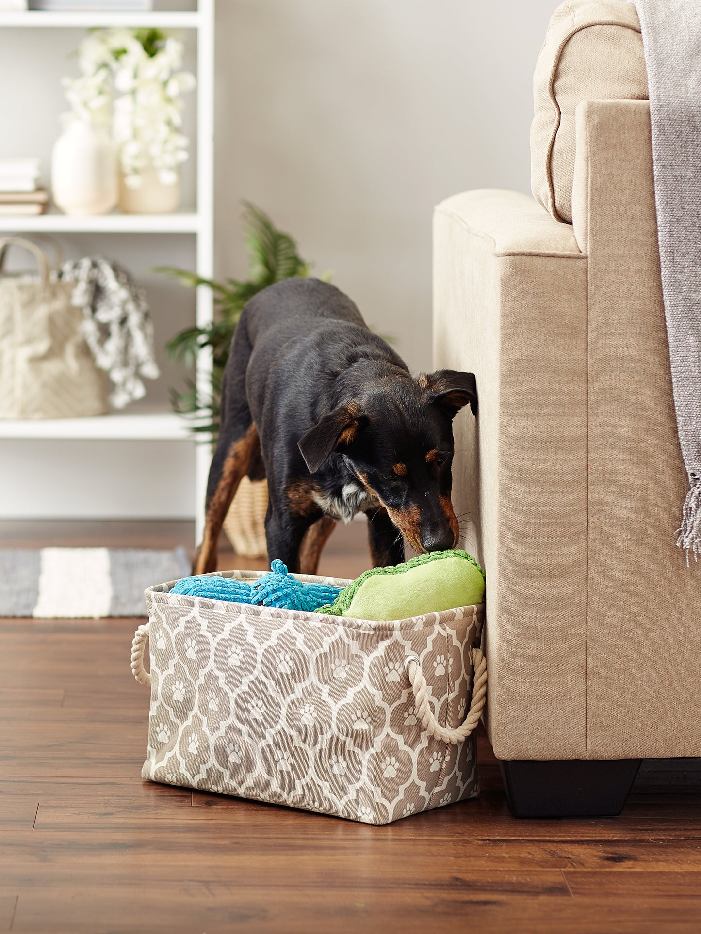 Polyester Pet Bin Lattice Paw Stone Rectangle Small 14X8X9