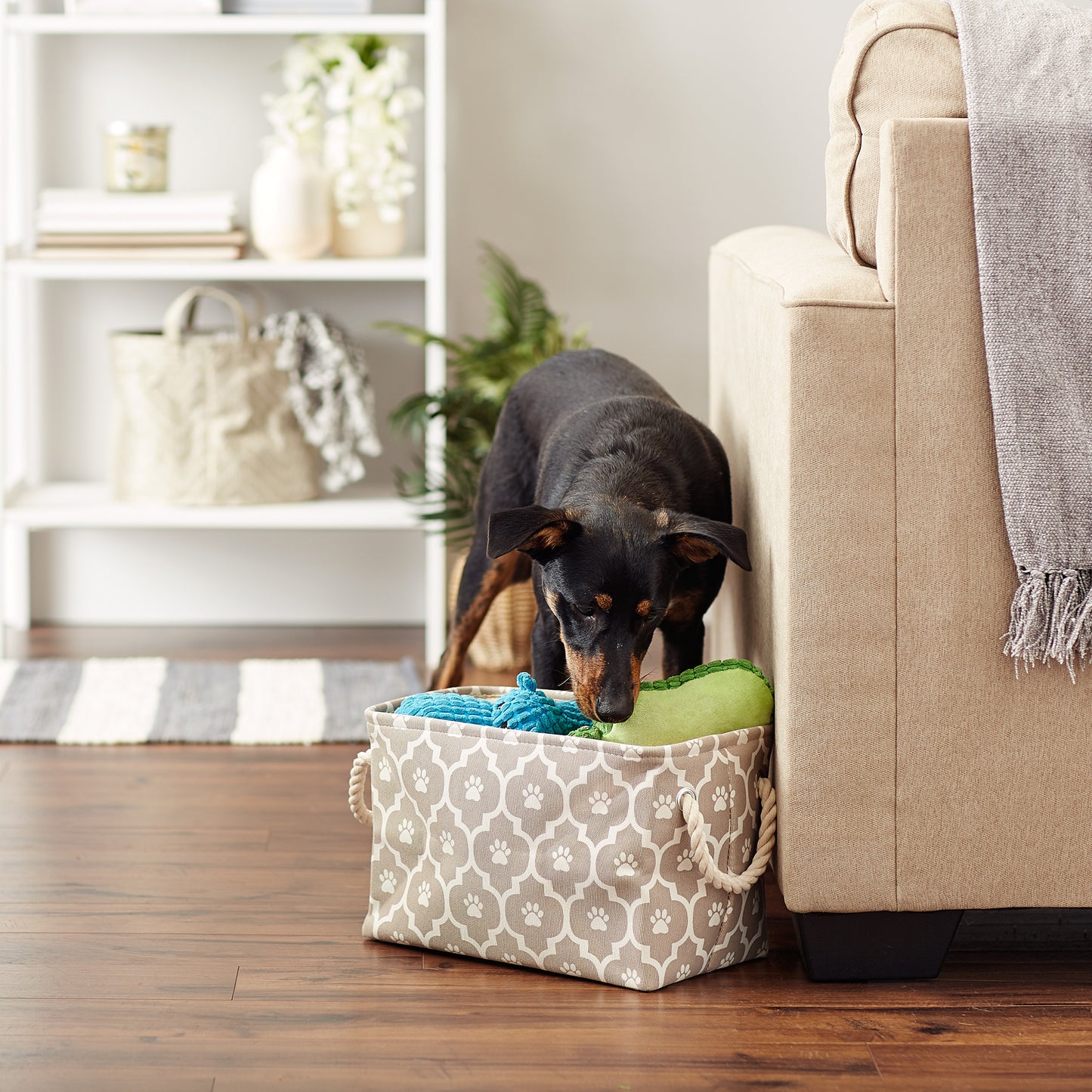 Polyester Pet Bin Lattice Paw Stone Rectangle Small 14X8X9