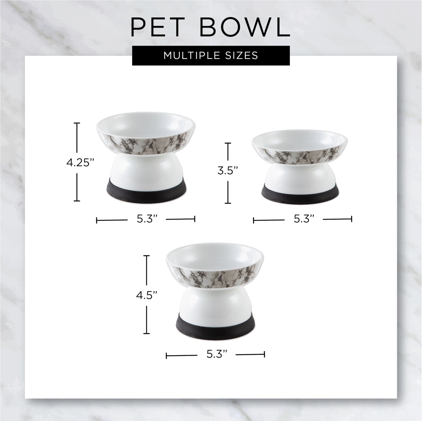 Pet Bowl Raised Marble Large 5.3Dx4.5H Set of 2