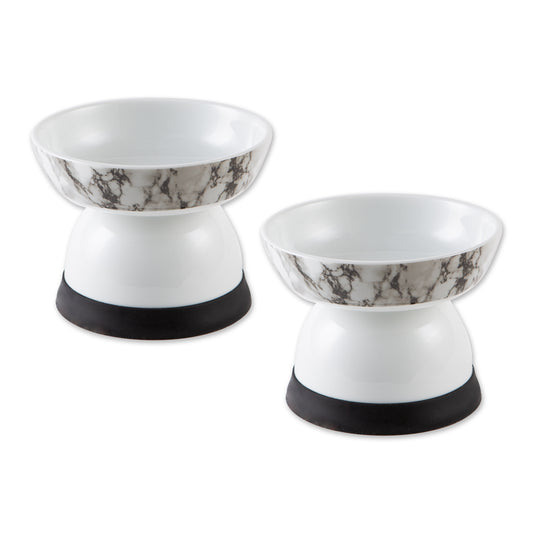 Pet Bowl Raised Marble Medium 5.3Dx4.25H Set of 2