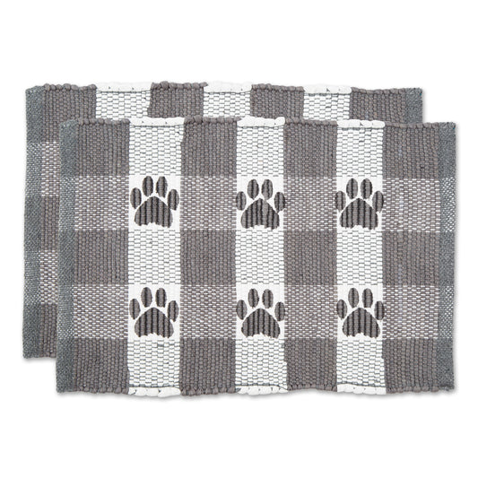 Gray & White Printed Paw Pet Feeding Mat 12X18 Set of 2