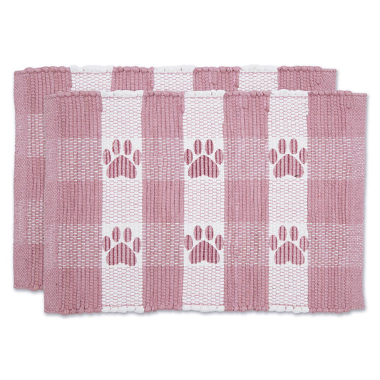 Rose & White Printed Paw Pet Feeding Mat 12X18 Set of 2