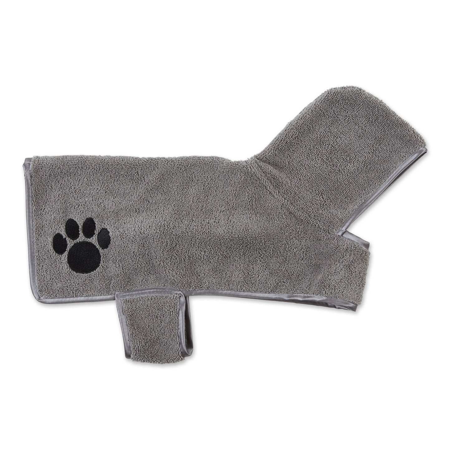 Bone Dry Terry Microfiber Pet Robe, Embroidered Paw Print - Gray - X-Small, up to 10 Lbs