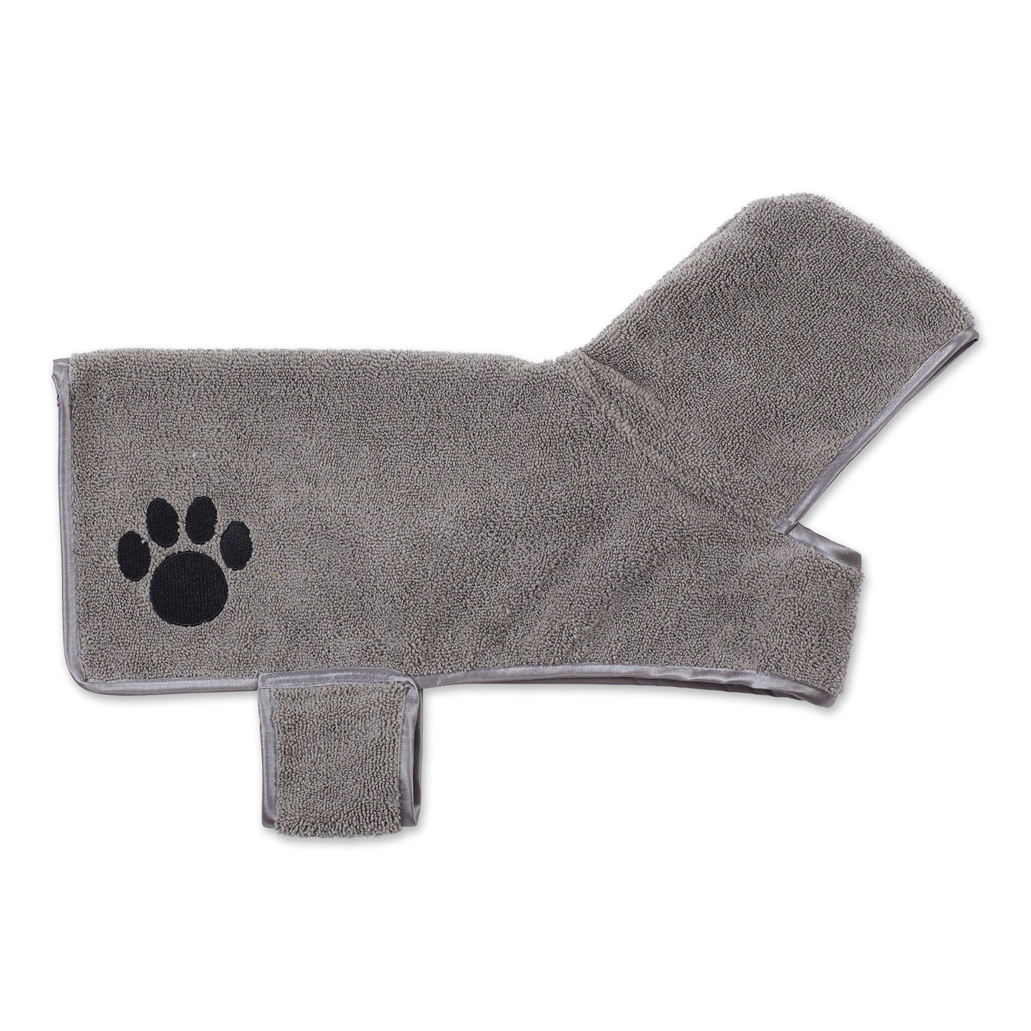 Bone Dry Terry Microfiber Pet Robe, Embroidered Paw Print - Gray - Small, 10-20 lbs