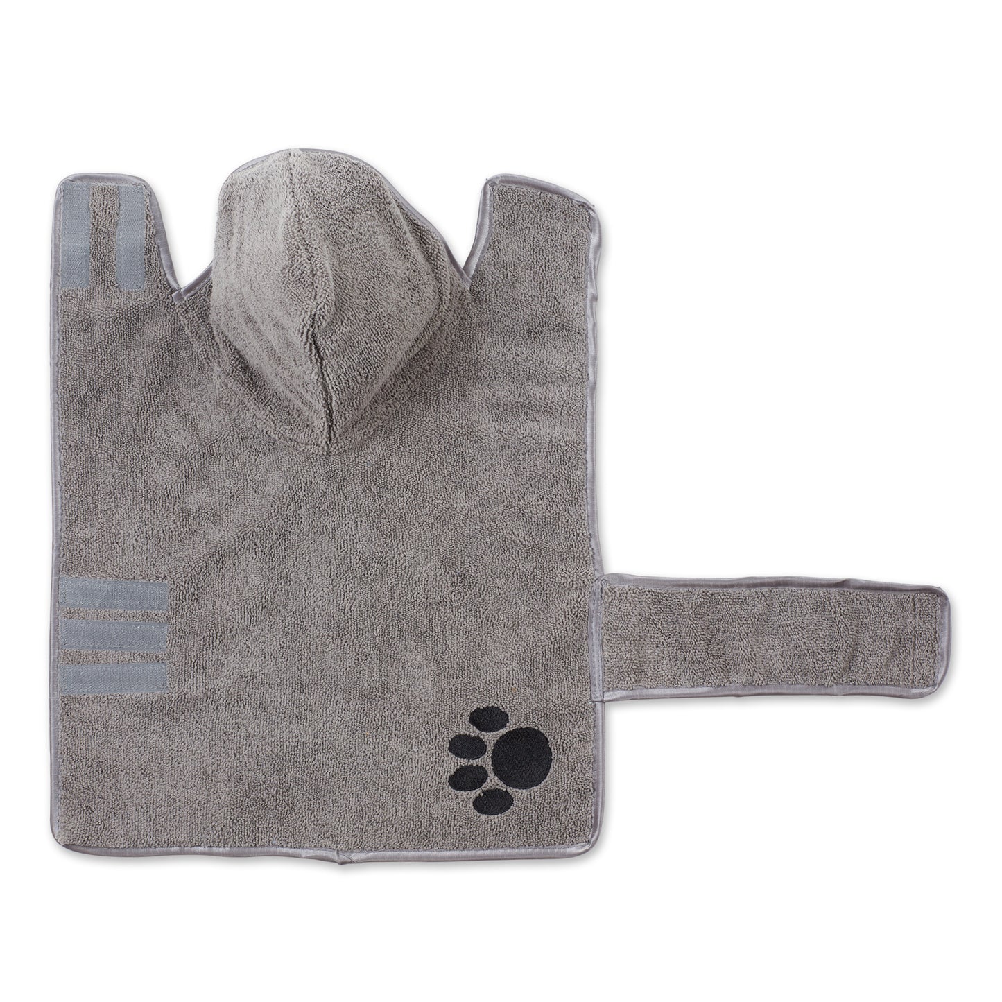 Bone Dry Terry Microfiber Pet Robe, Embroidered Paw Print - Gray - Small, 10-20 lbs