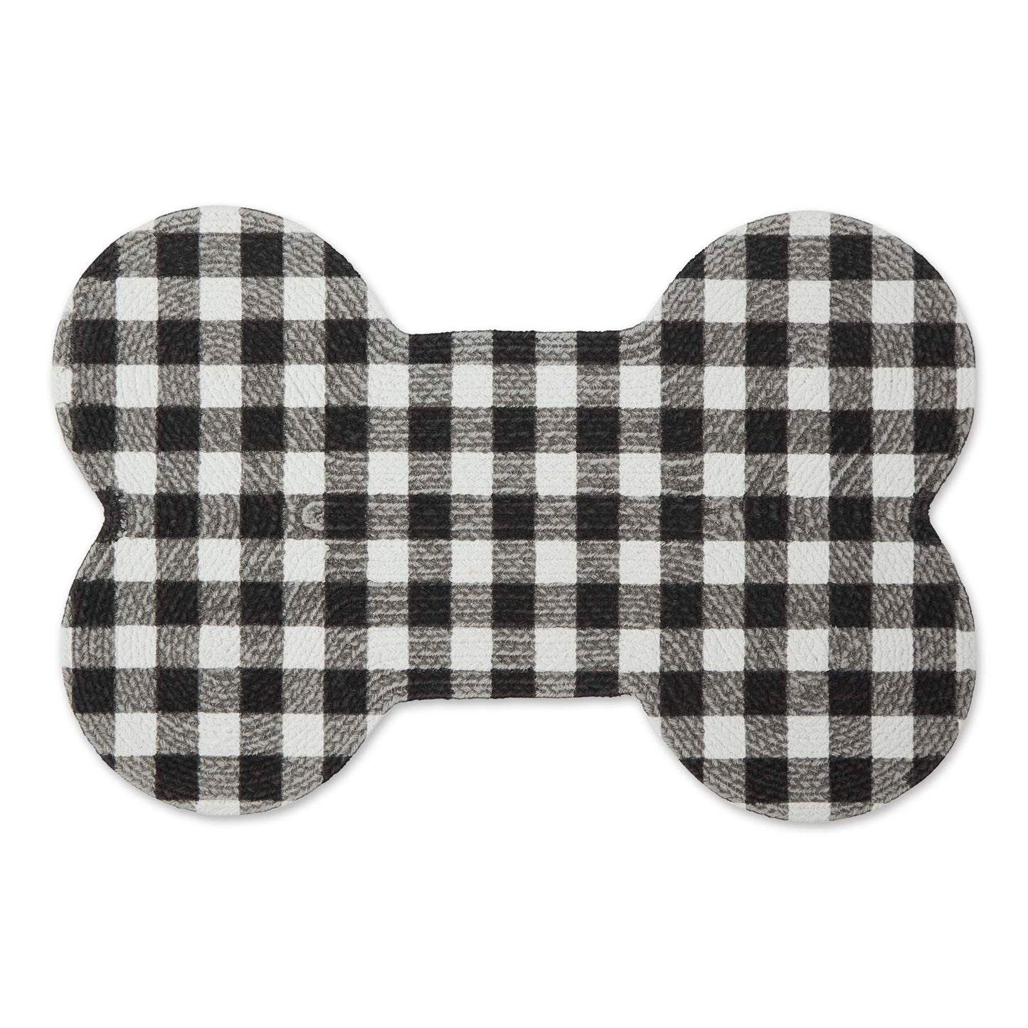 Black & White Buffalo Check Bone Shaped Pet Mat 16x24