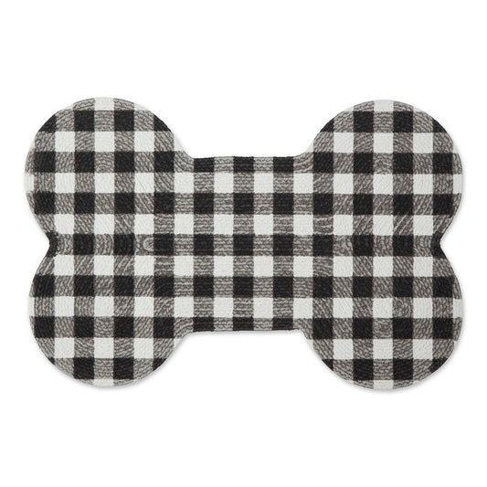 Black & White Buffalo Check Bone Shaped Pet Mat 16x24