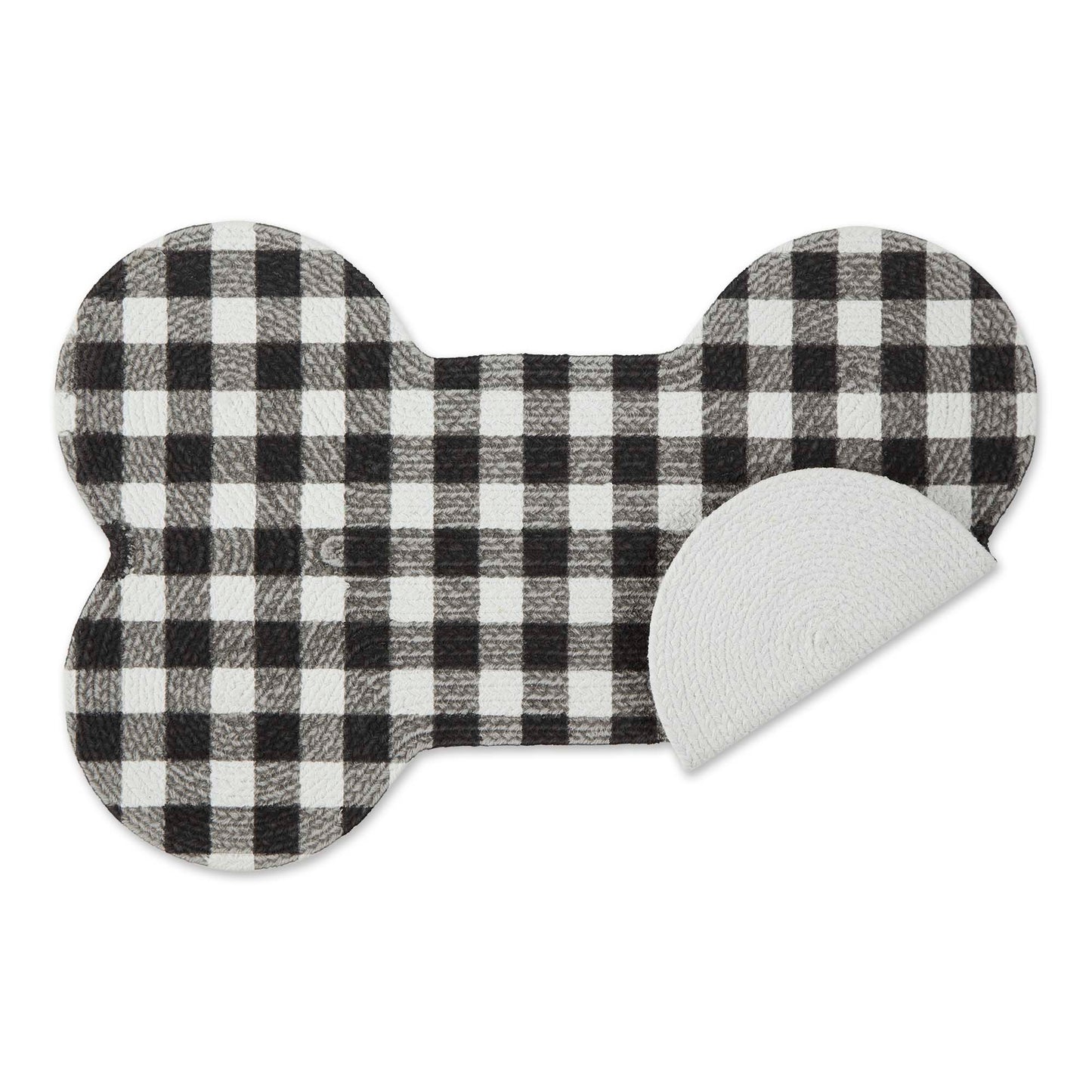 Black & White Buffalo Check Bone Shaped Pet Mat 16x24