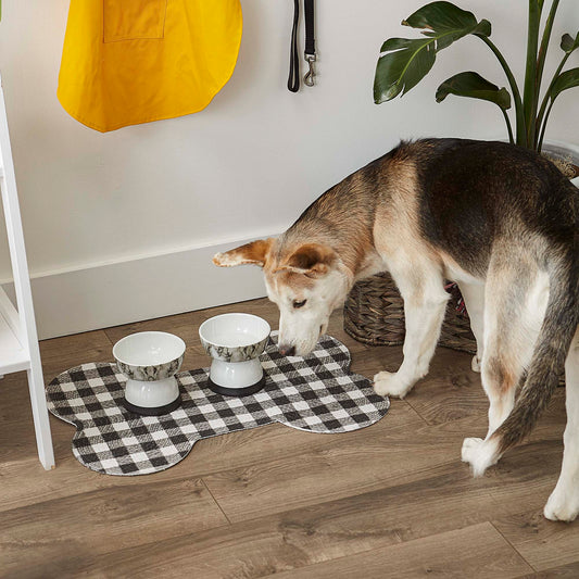 Black & White Buffalo Check Bone Shaped Pet Mat 16x24