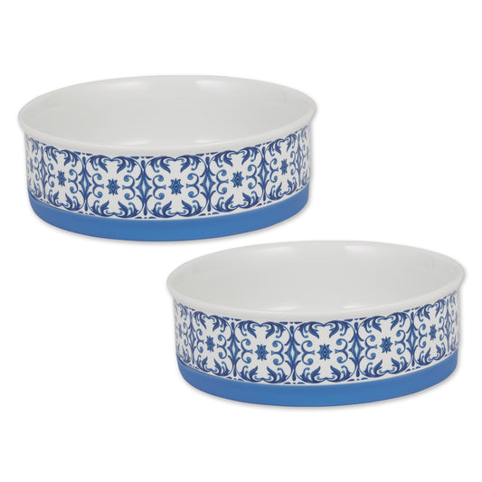 Blue Tile Pet Bowl Set of 2, Large 3.75 C. Capacity