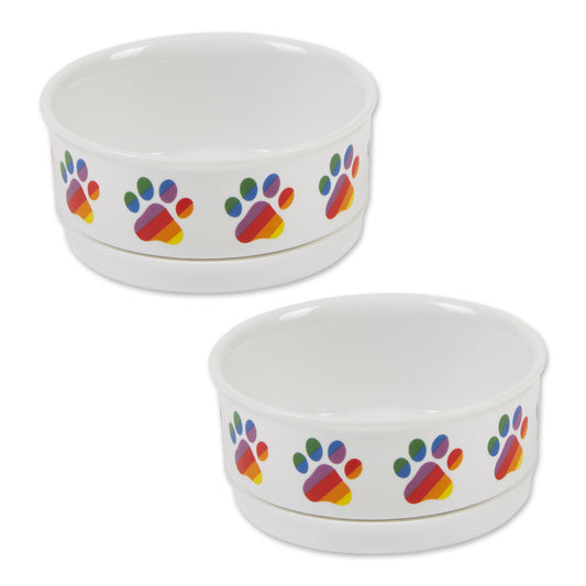 Rainbow Paw Pet Bowl Set/2, Small - 3/4 C Capacity