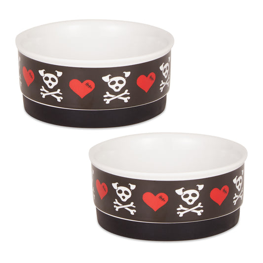 Bad to the Bone Pet Bowl Set/2, Small - 3/4 C Capacity