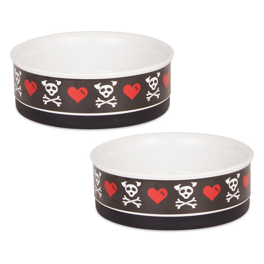 Bad to the Bone Pet Bowl Set/2, Medium - 1.5 C. Capacity