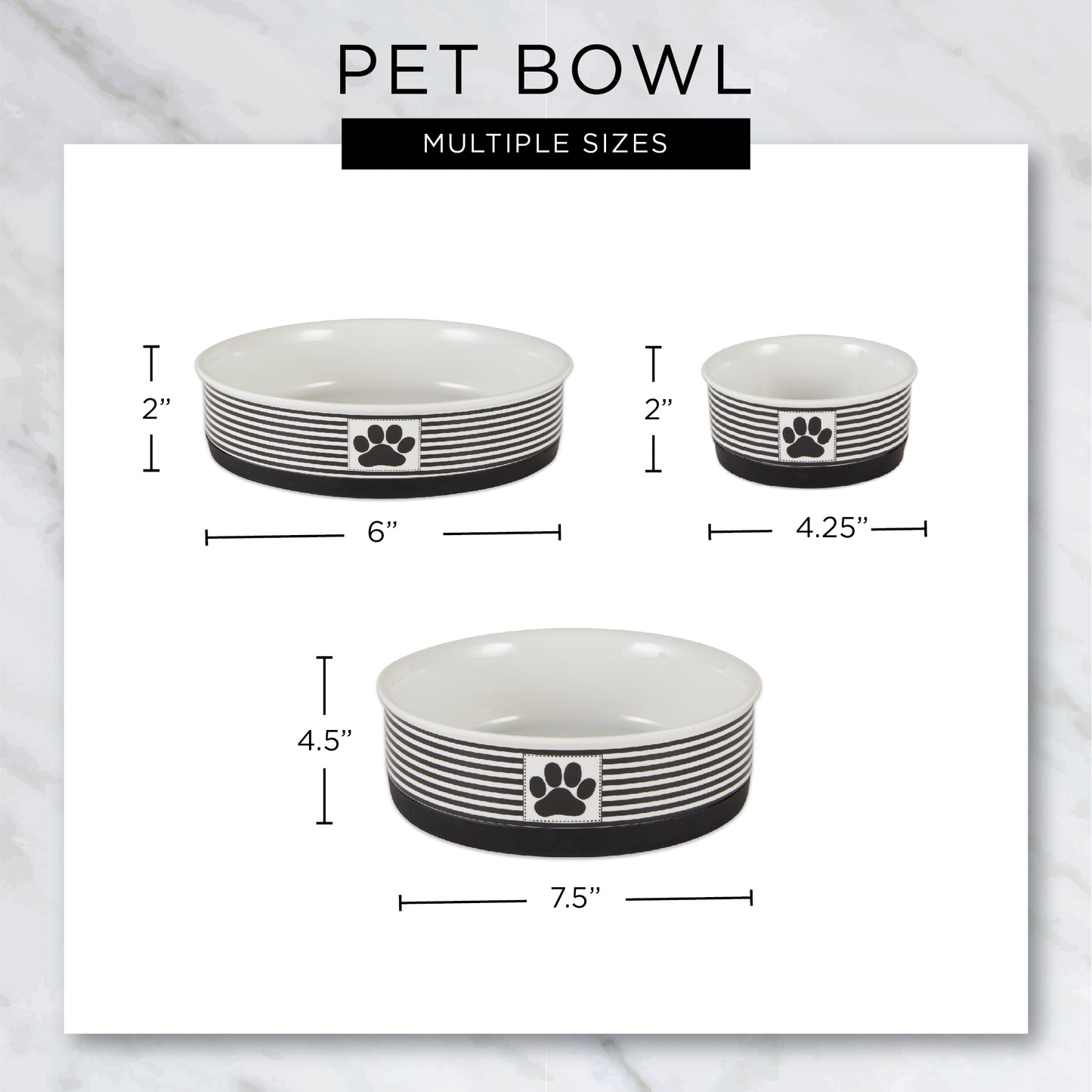 Pet Bowl Chevron Stone Large 7.5Dx2.4H Set of 2