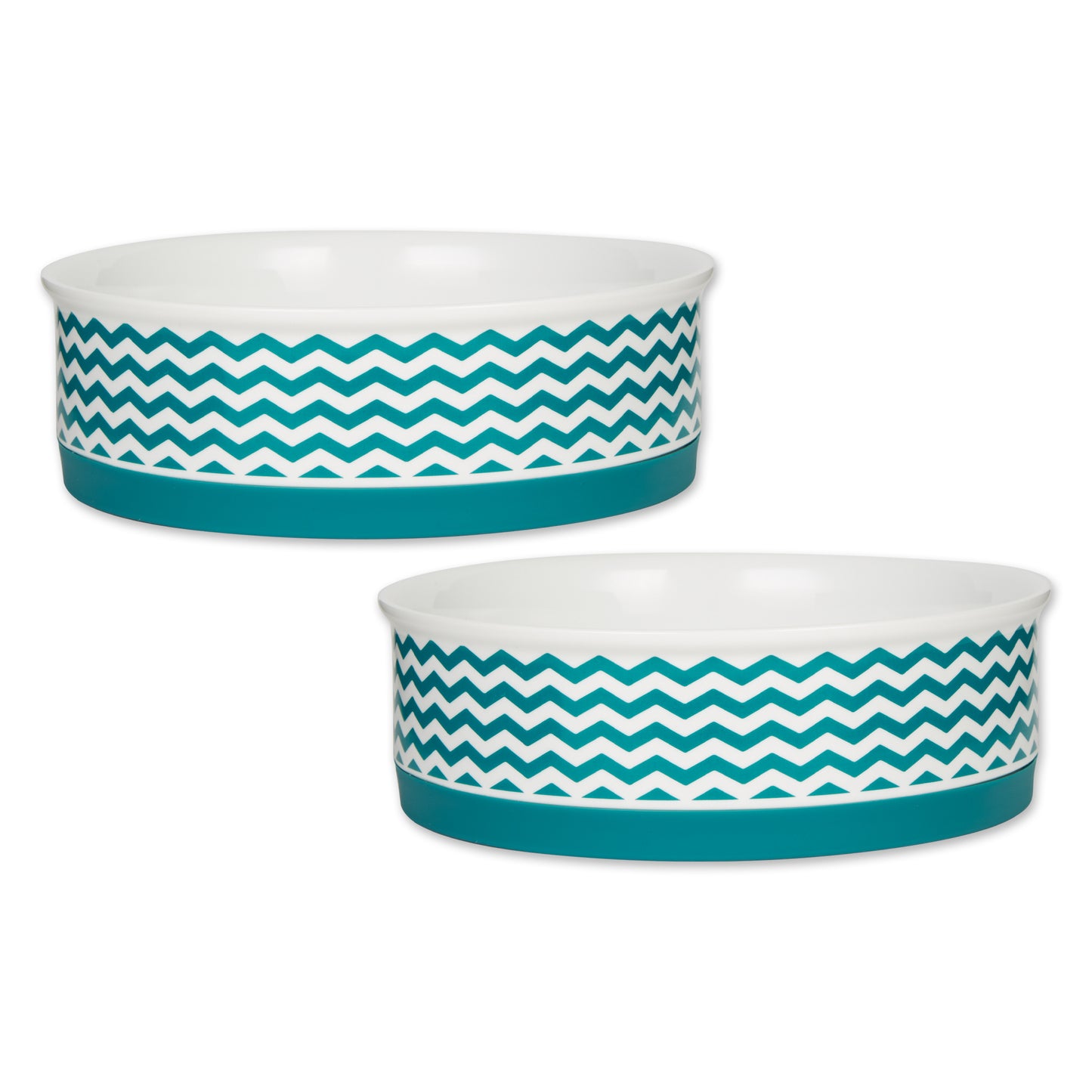 Teal Chevron Pet Bowl Set/2, Large 3.75 C. Capacity