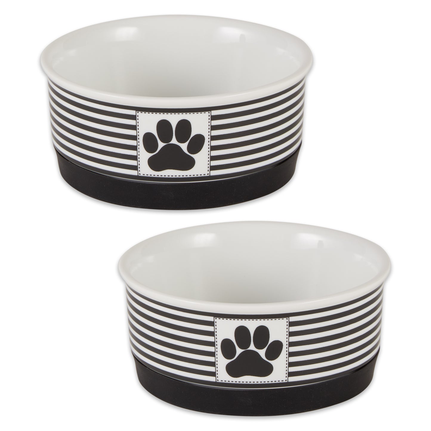 Black Striped Paw Patch Pet Bowl Set/2, Small - 3/4 C Capacity