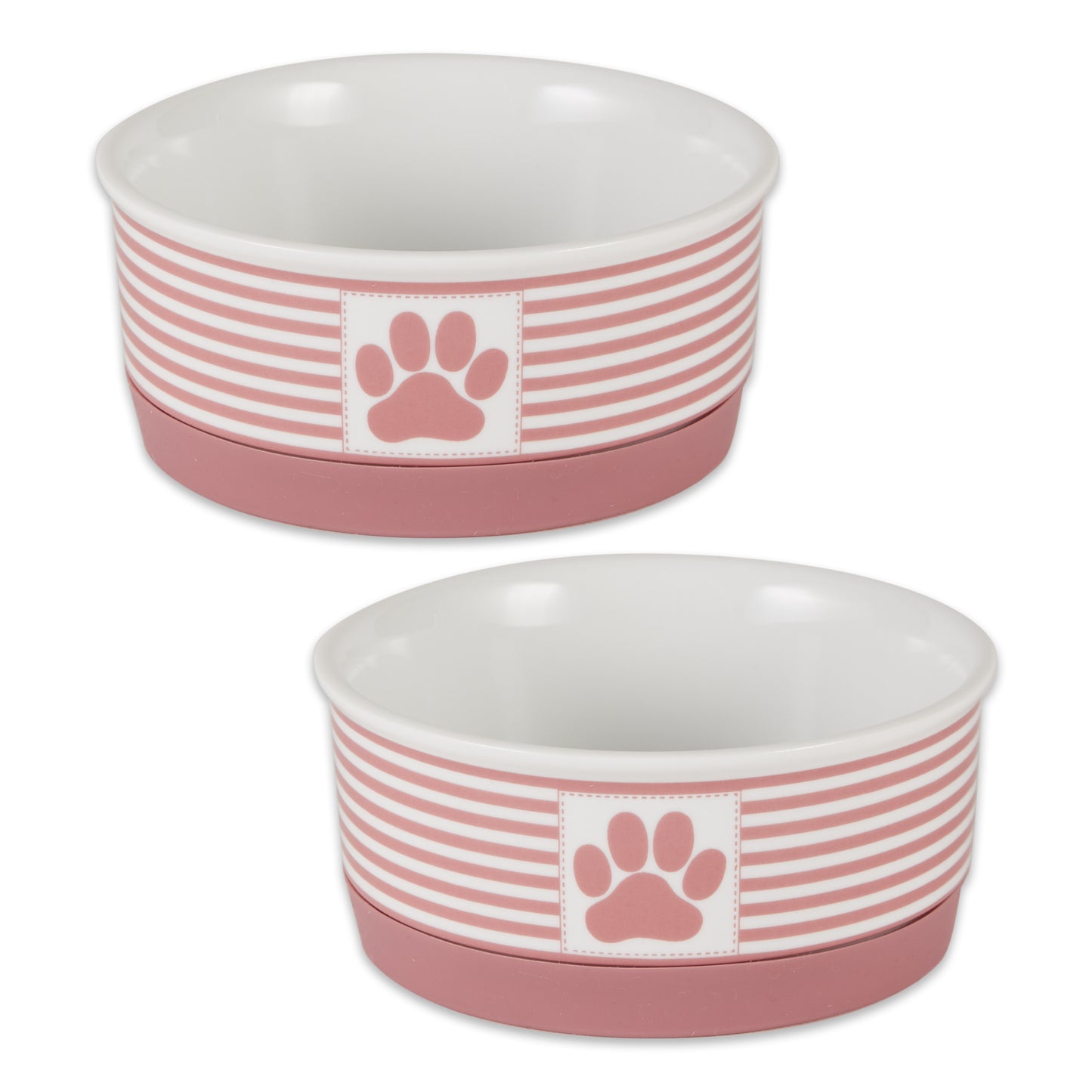 Rose Striped Paw Patch Pet Bowl Set/2, Small - 3/4 C Capacity