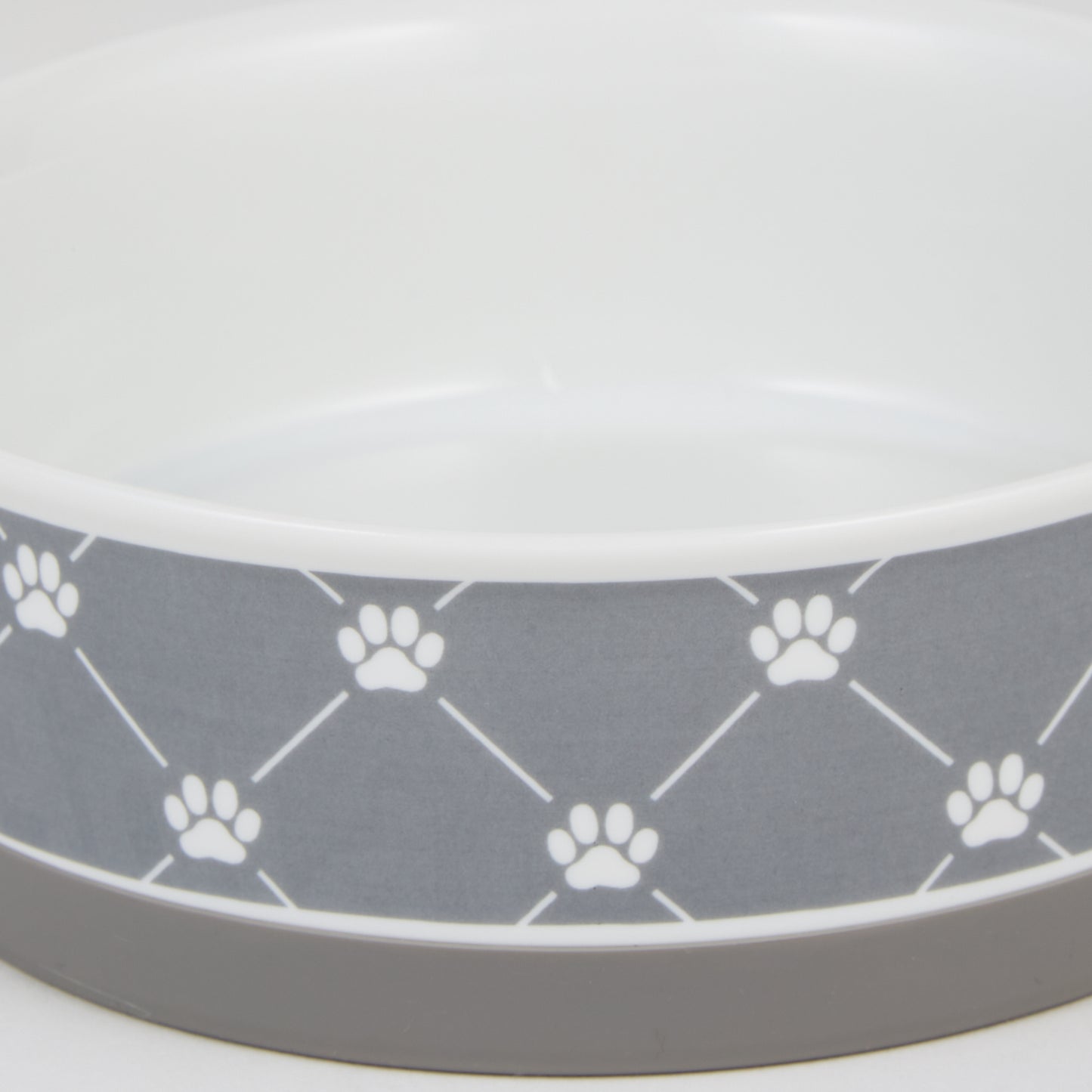 Gray Trellis Paw Print Pet Bowl Set/2, Large 3.75 C. Capacity