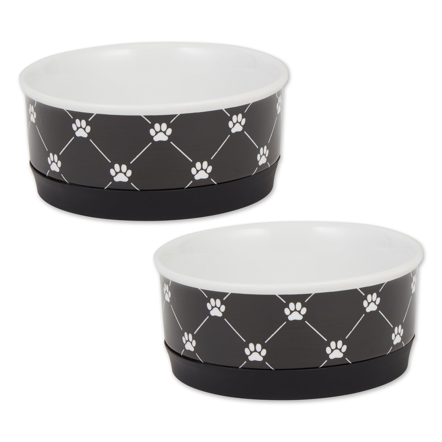 Gray Trellis Paw Print Pet Bowl Set/2, Small - 3/4 C Capacity