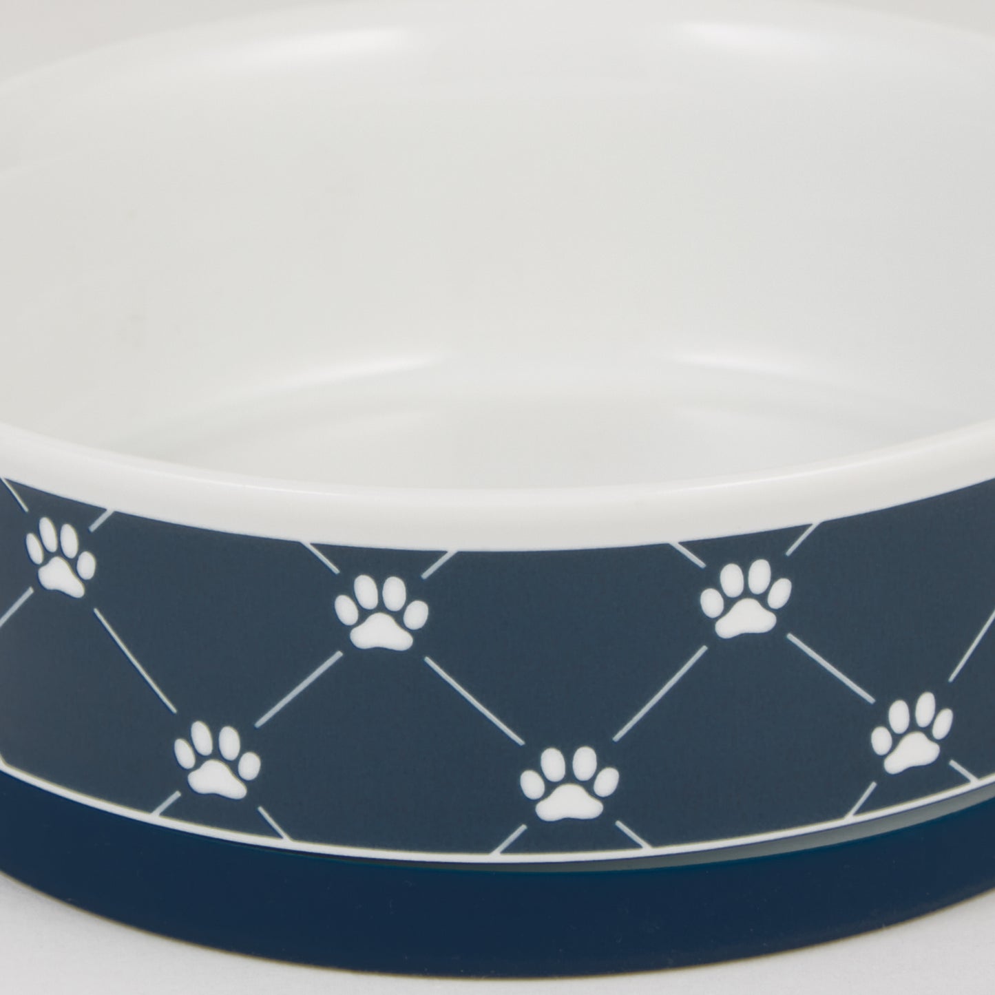 Navy Trellis Paw Print Pet Bowl Set/2, Large 3.75 C. Capacity