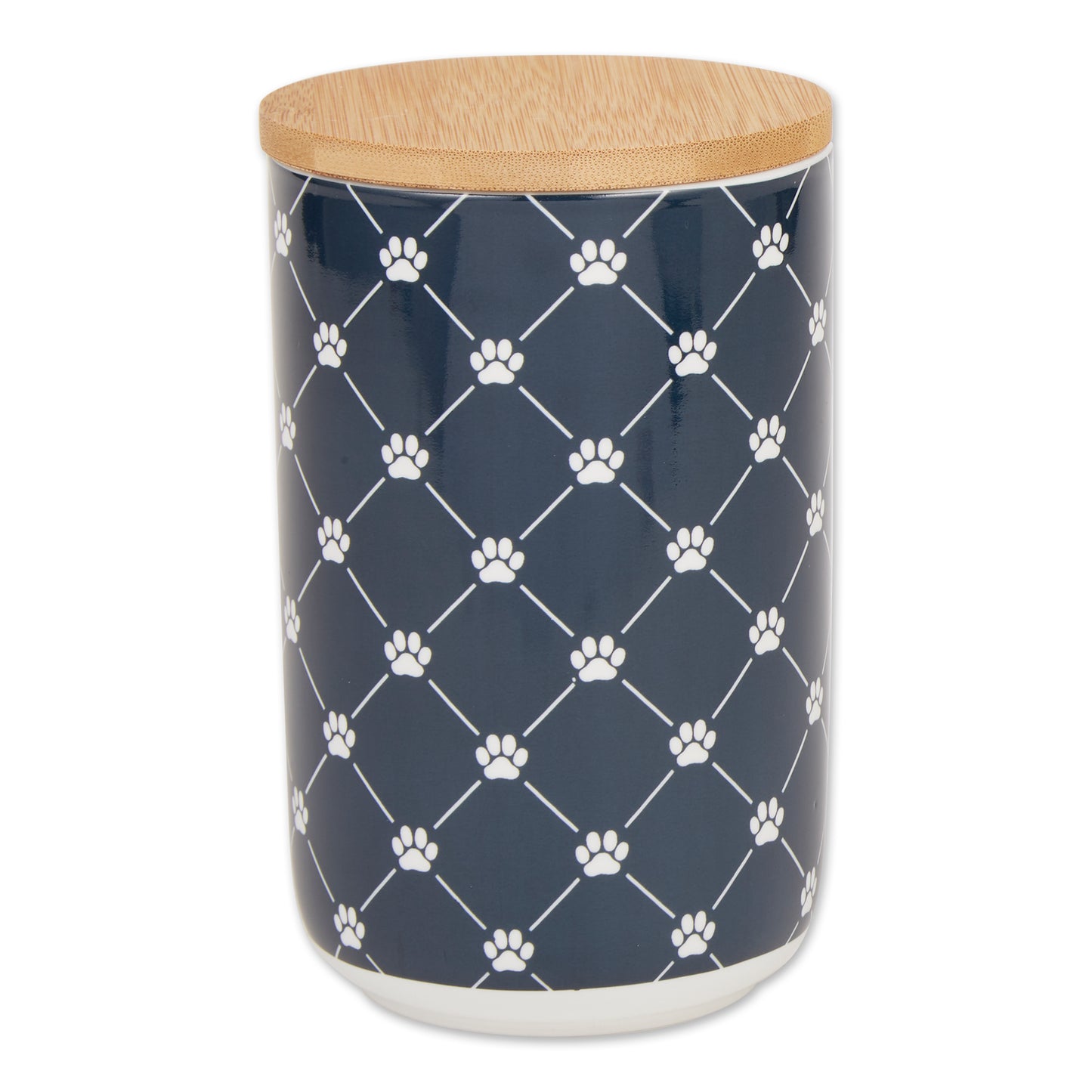 Navy Trellis Paw Print Pet Treat Canister - 4.5 Cup Capacity